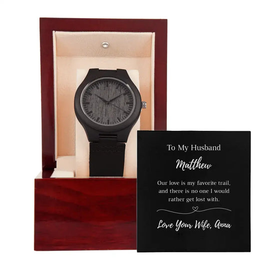 Our Love Is My Favorite Trail - Personalized Wooden Watch and Message Card