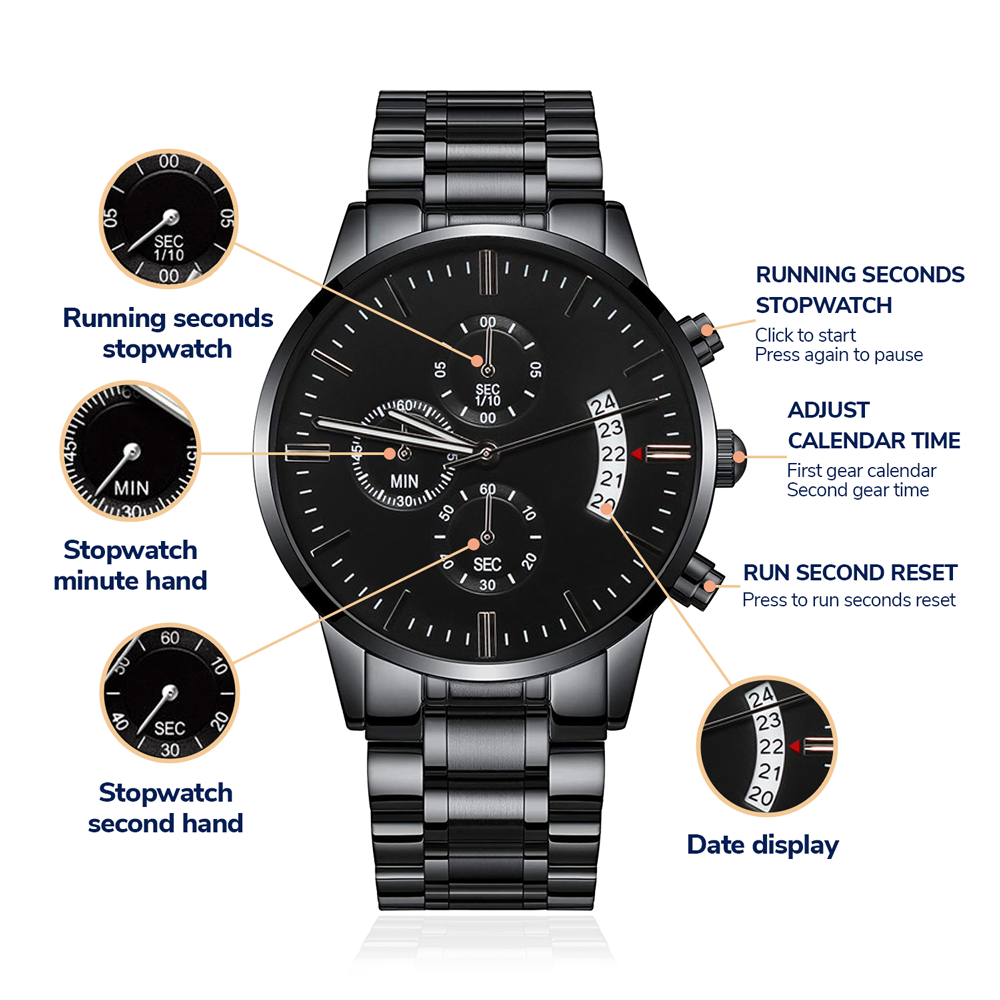 Hiking Into Forever With You - Engraved Black Chronograph Watch