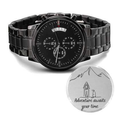 Adventure Awaits Your Time - Engraved Metallic Watch