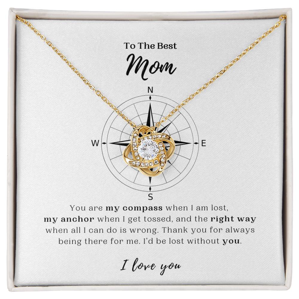 To The Best Mom - You Are My Compass - White Gold Love Knot Necklace and Message Card