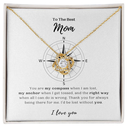 To The Best Mom - You Are My Compass - White Gold Love Knot Necklace and Message Card