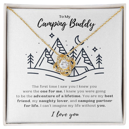 To My Camping Buddy - Yellow Gold Love Knot Necklace and Message Card