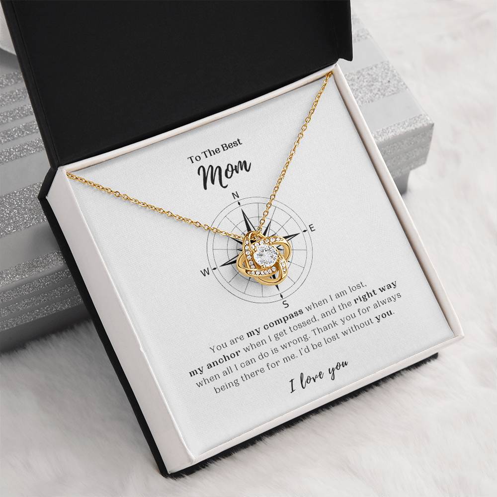 To The Best Mom - You Are My Compass - White Gold Love Knot Necklace and Message Card