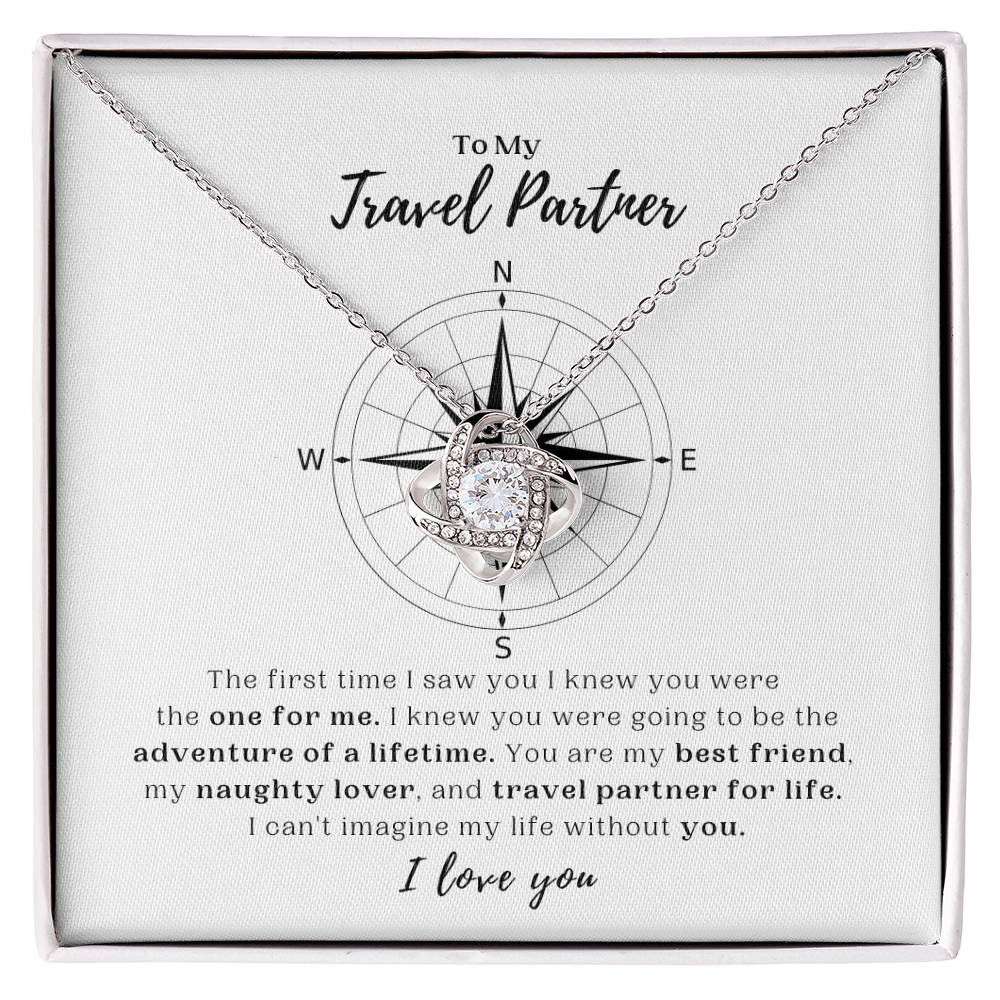 To My Travel Partner - White Gold Love Knot Necklace and Message Card