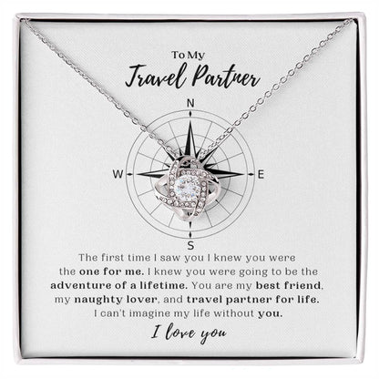 To My Travel Partner - White Gold Love Knot Necklace and Message Card