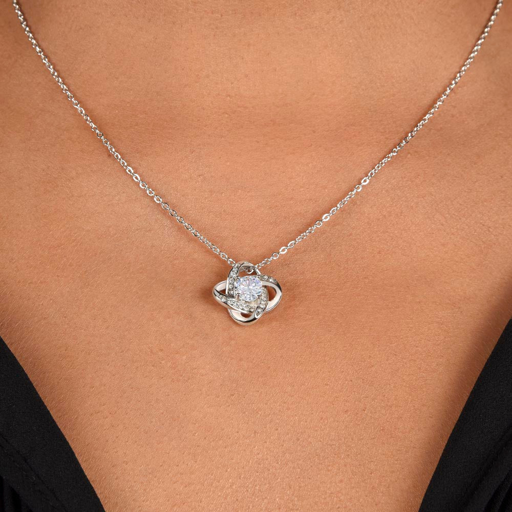 To My Beautiful Mother - Hiking Partner for Life - White Gold Love Knot Necklace