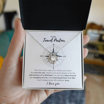 To My Travel Partner - White Gold Love Knot Necklace and Message Card