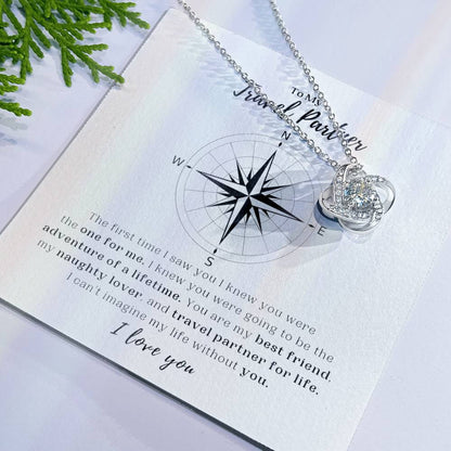 To My Travel Partner - White Gold Love Knot Necklace and Message Card