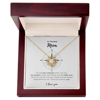 To The Best Mom - You Are My Compass - White Gold Love Knot Necklace and Message Card