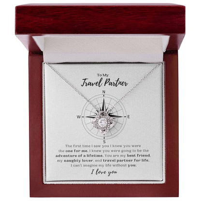 To My Travel Partner - White Gold Love Knot Necklace and Message Card