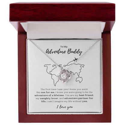 To My Adventure Buddy - White Gold Love Knot Necklace and Message Card
