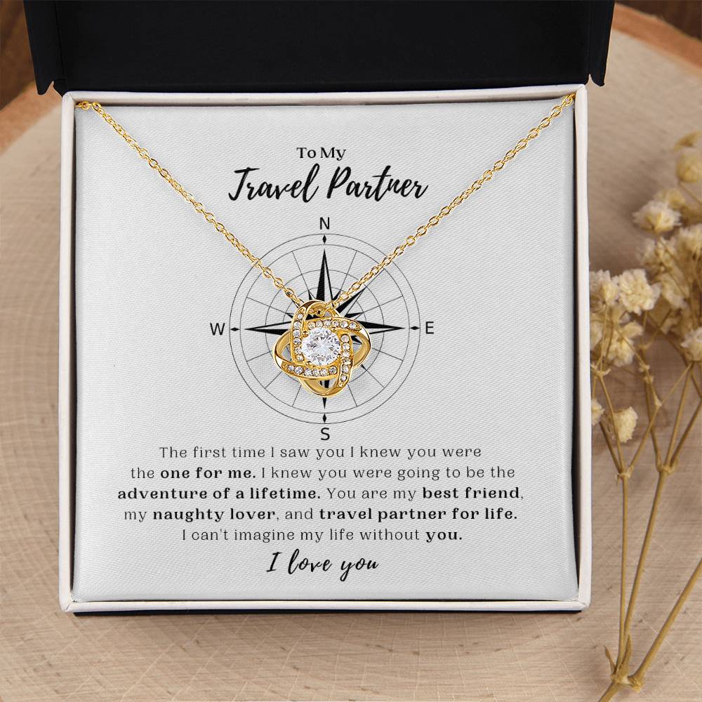 To My Travel Partner - Yellow Gold Love Knot Necklace and Message Card