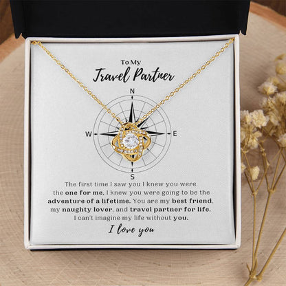 To My Travel Partner - Yellow Gold Love Knot Necklace and Message Card