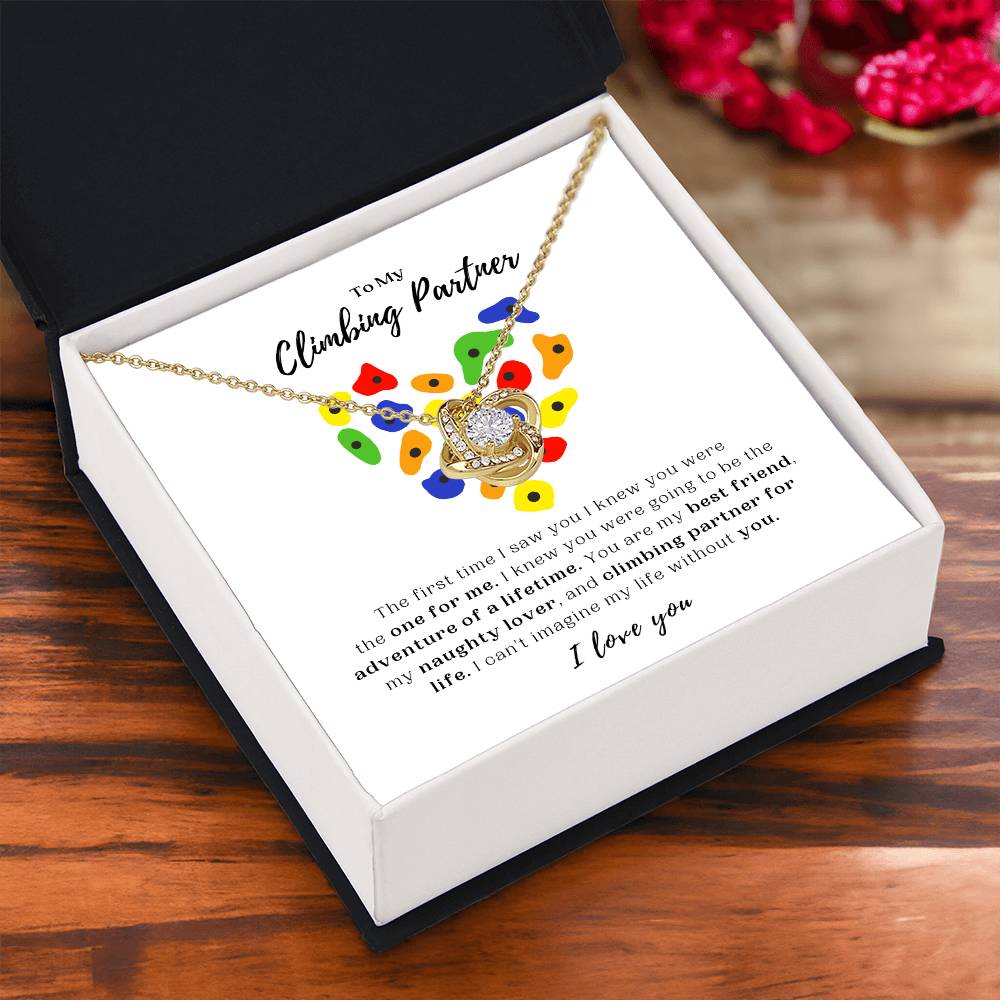 To My Climbing Partner - Yellow Gold Love Knot Necklace and Message Card